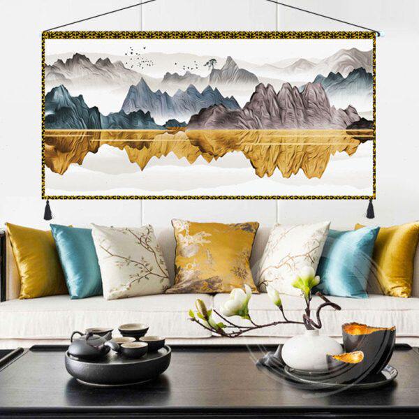 新中式轻奢客厅装饰画现代简约沙发背景墙布艺挂画办公室挂毯壁画