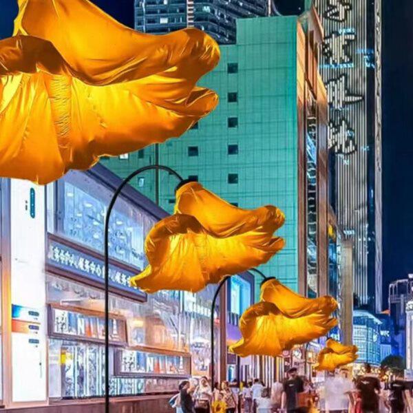 大型感应牵牛花灯拍照道具自动开合气模灯美陈装饰会开花的路灯