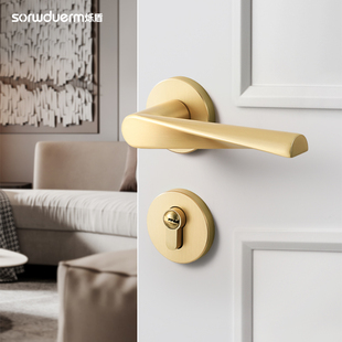 烁盾现代拉丝金色门锁室内卧室房门锁静音磁吸门锁分体木门锁把手