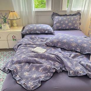 韩版 a类双层纱公主风夏被四件套亲肤少女花边床单被套小号三件套