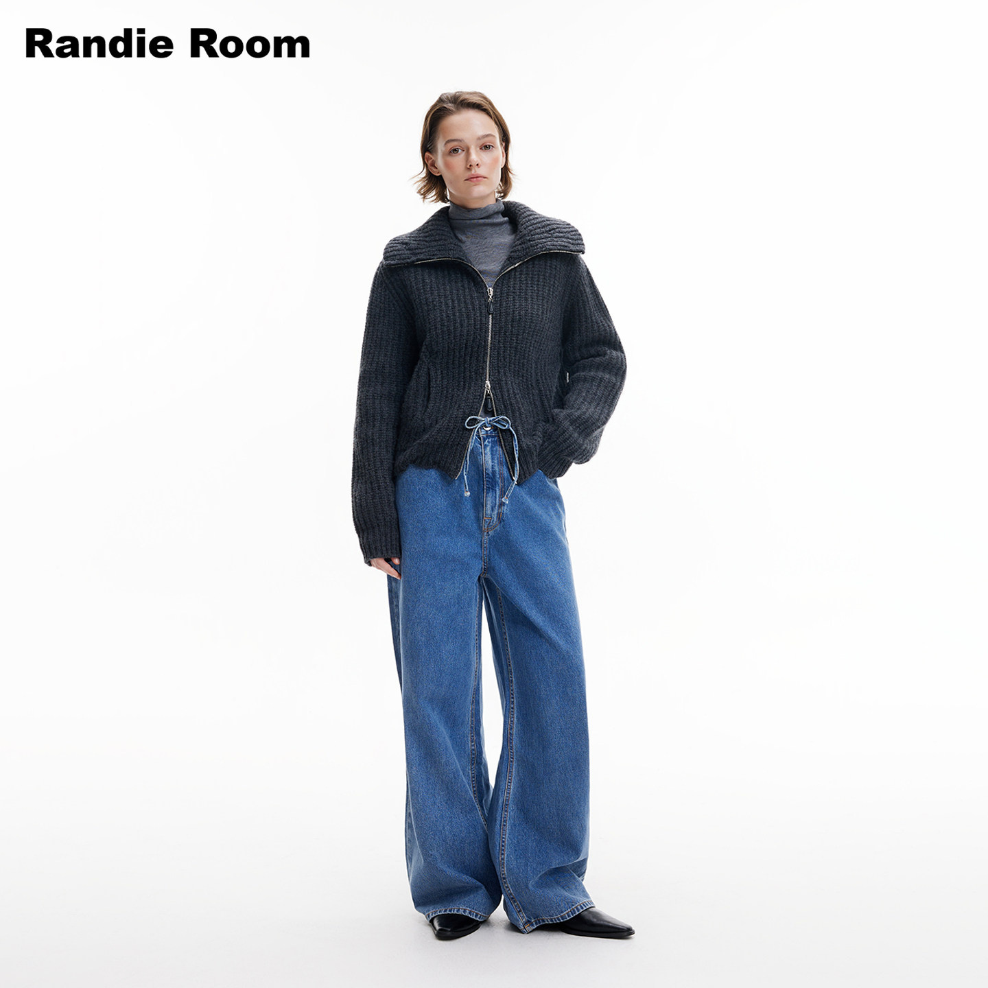 RandieRoom复古抽绳阔腿牛仔裤