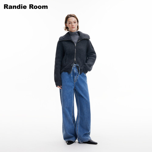 RandieRoom复古抽绳阔腿牛仔裤