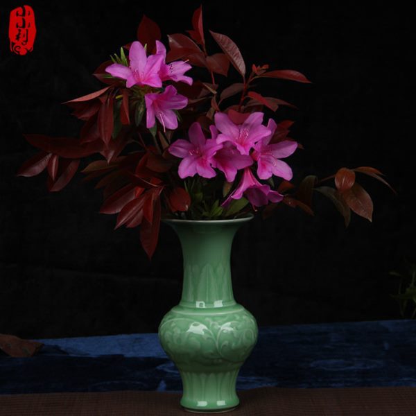 小小利青瓷仿古窑开片裂纹青釉花瓶 古典家居花瓶饰品客厅摆件
