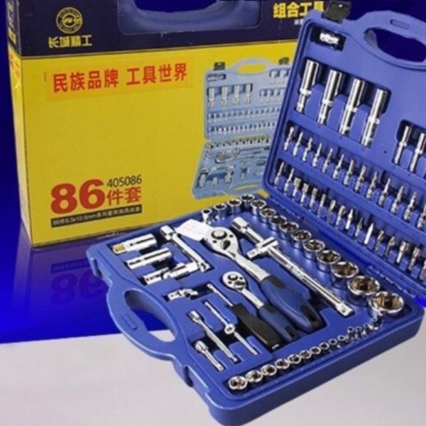 长城精工修车工具套装86件套筒棘轮扳手组合机修汽修五金工具箱