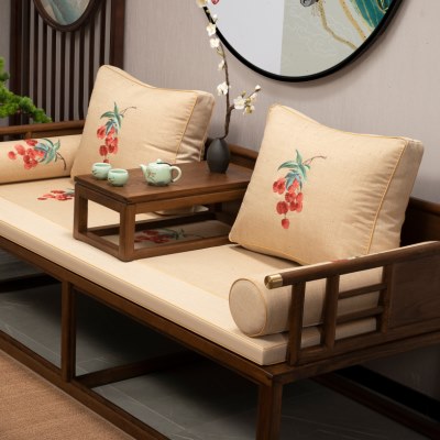 新中式棉麻座垫罗汉床海绵垫红木沙发垫子坐垫防滑可拆洗四季通用