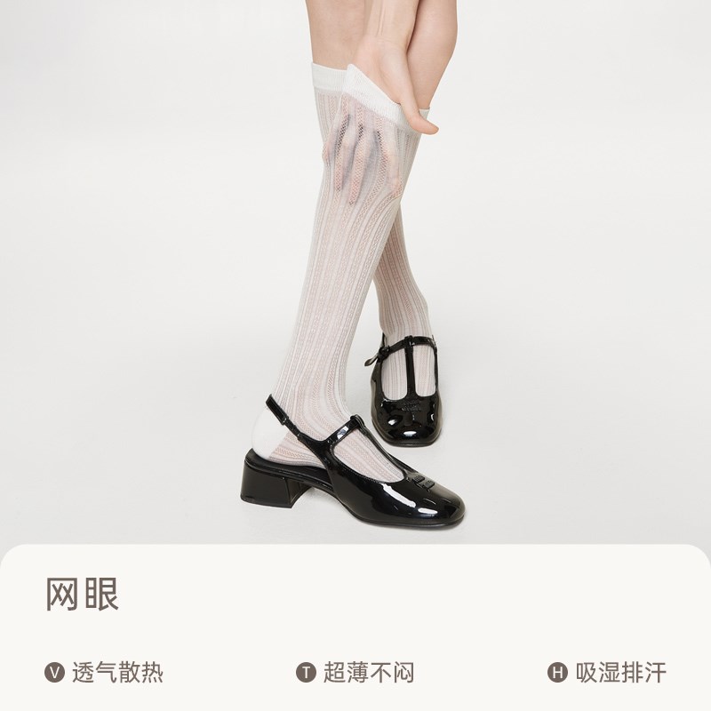 小腿袜子女夏季薄款无骨堆堆袜白色jk及膝长筒袜网眼透气夏天黑色
