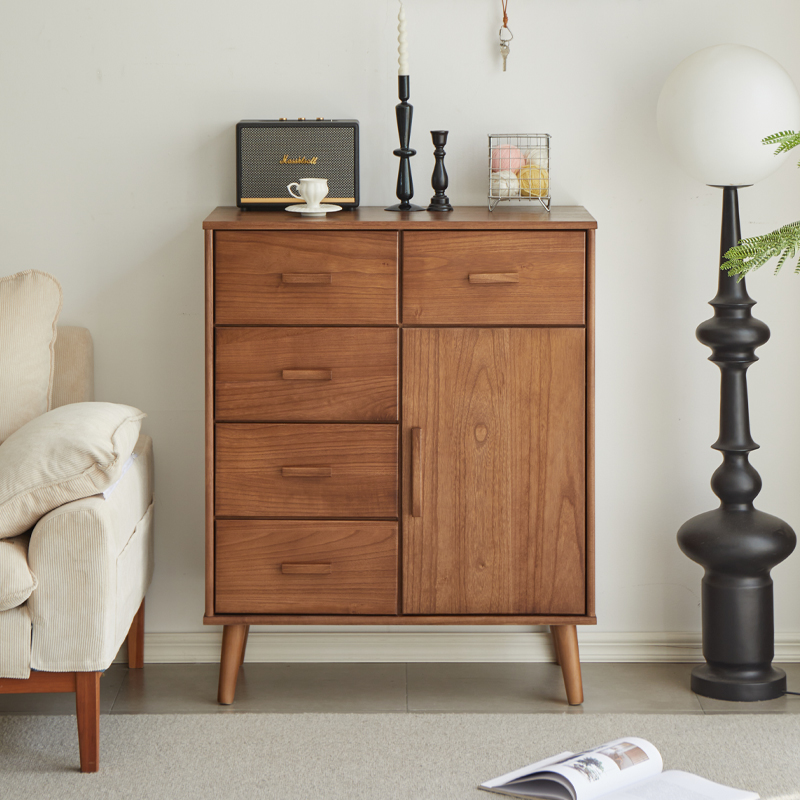 实木斗柜胡桃木色收纳柜