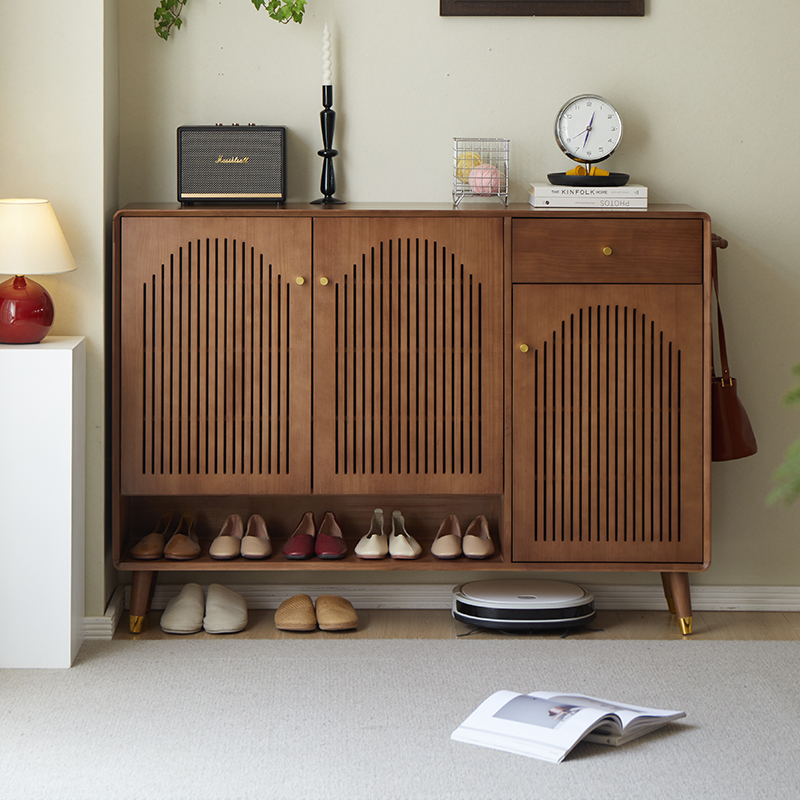 实木鞋柜家用门口胡桃色入户玄关柜一体靠墙收纳柜储物柜2025新款