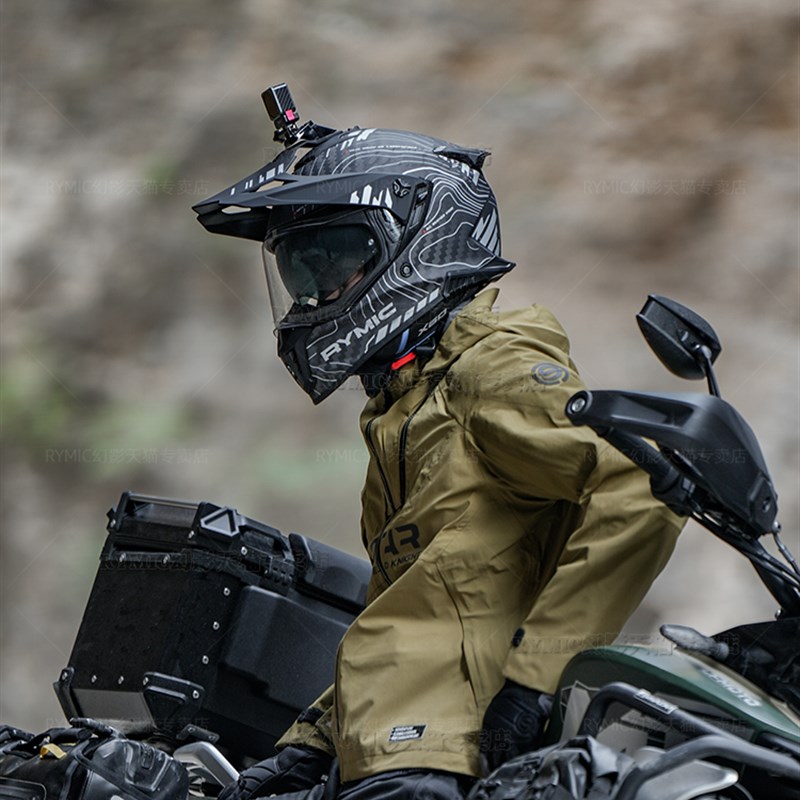 RYMIC睿觅X60碳纤维双镜片拉力摩托车头盔男机车越野四季全盔超轻