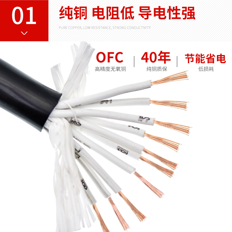 RVV电缆线国标14 16 20 30 40 50多芯信号控制线0.75 1.5平方软线