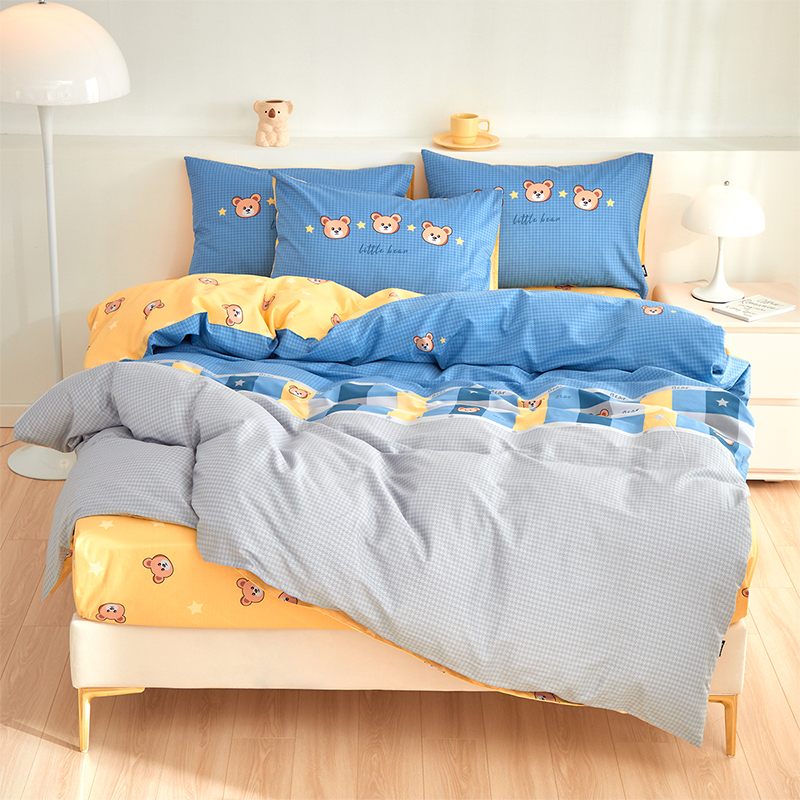 爱全棉印花四件套卡通床单被套学生L宿舍家用三件套套件