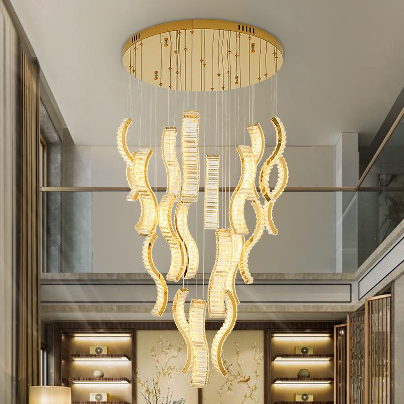 别墅复式楼大吊灯简约现代loft灯具楼梯间灯轻奢挑高客厅水晶吊灯