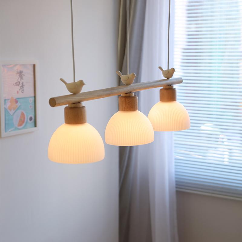 北欧风餐厅吊灯三头实木日式原木饭厅餐桌吧台吊灯饰床头吊灯具