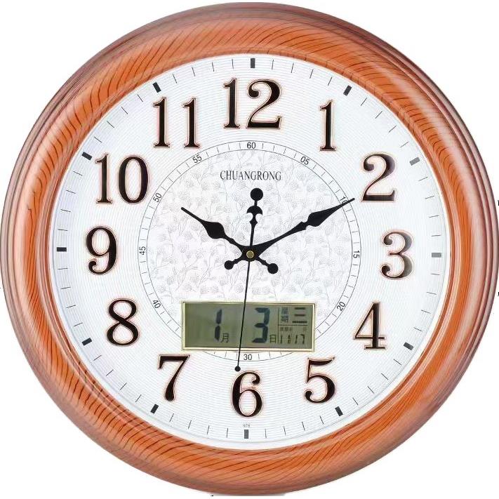 新款热销18寸欧式时钟北欧风格木纹掛鐘装饰墙钟直销