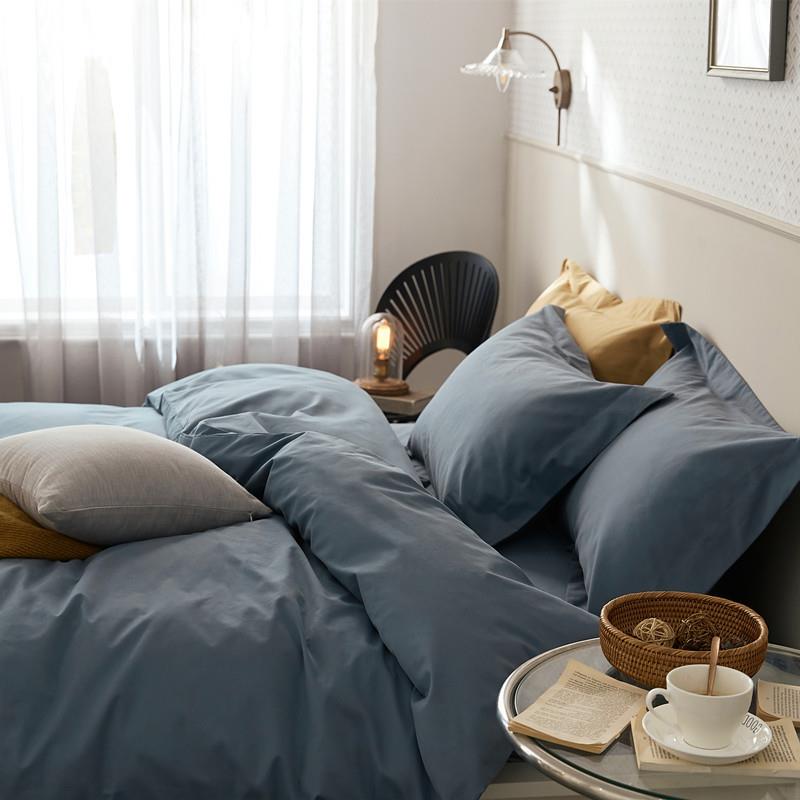 100支秋冬全棉纯棉磨毛四件套床上用品1.8m床单床笠纯色简约被套