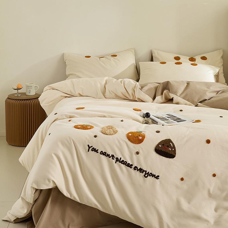 A类小清新100支长绒棉磨毛四件套纯棉加厚被套床单笠全棉床上用品