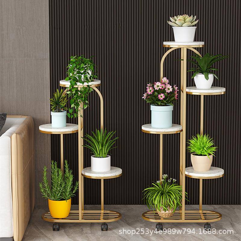 花架置物架客厅落地式可移动带轮阳台轻奢网红简约大理石花盆架子