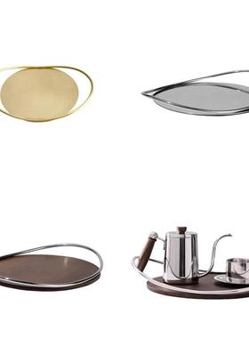 北欧轻奢风不锈钢水果盘餐具托盘家居客厅桌面木托创意收纳盘摆件