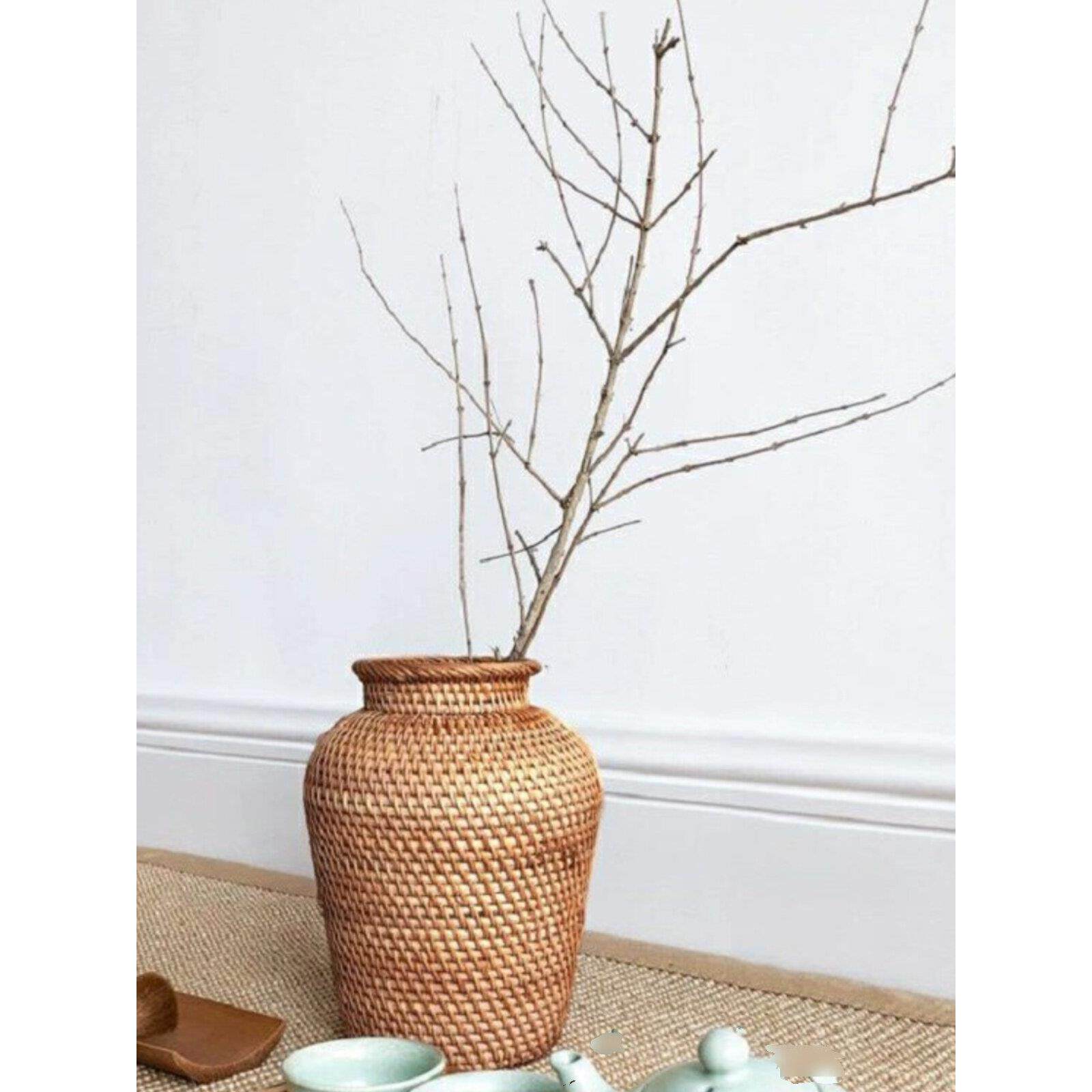 藤编大肚花瓶家居客厅干花插花容器北欧装饰花篮简约款小号摆件