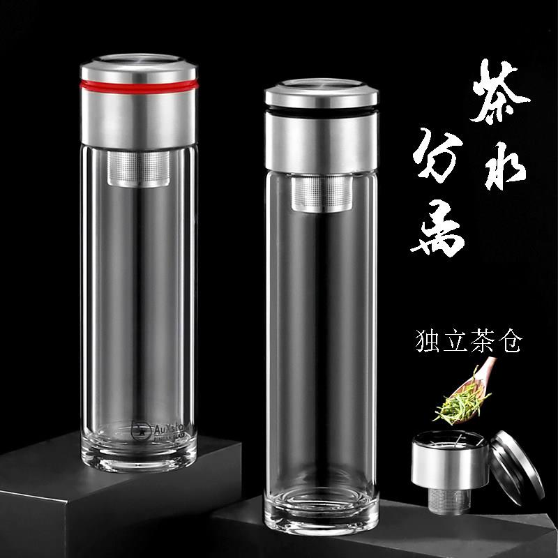 高硼硅玻璃杯男茶水分离茶杯泡茶杯便携式水杯细长车载杯子大容量