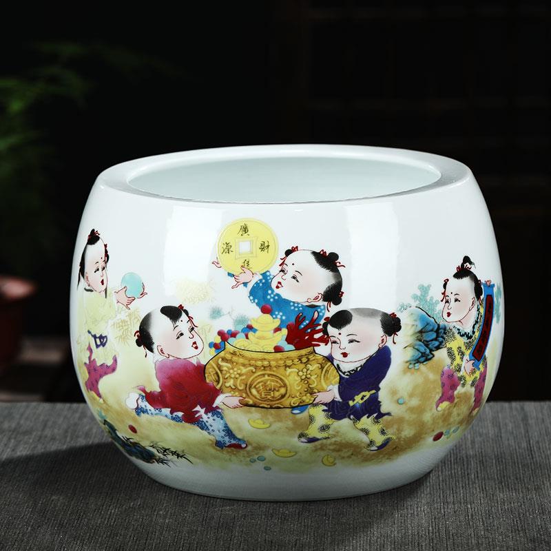 景德镇陶瓷器聚宝盆客厅玄关养鱼缸摆件创意家居装饰礼品花盆送礼