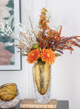 柏梵轻奢创意浮冰艺术花瓶摆件客厅插花高档餐桌玄关装饰琉璃花瓶