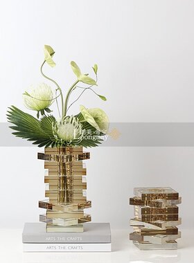 创意玻璃花瓶轻奢摆件现代轻奢客厅插花餐桌电视柜摆设家居装饰品