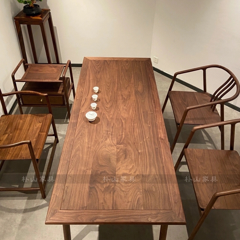 茶室新中式全实木茶桌椅组合简约禅意K黑胡桃木功夫泡茶台定制