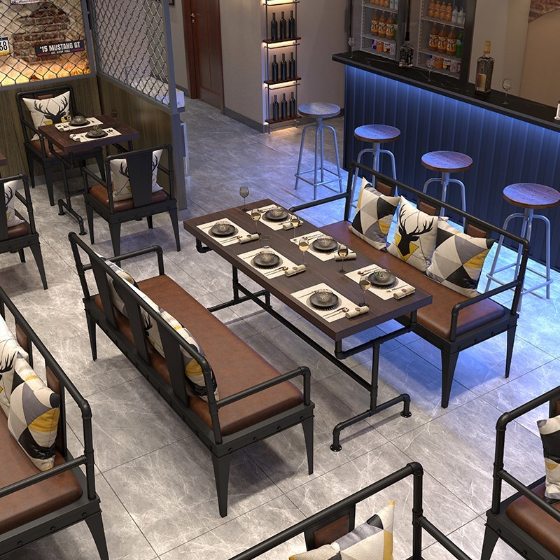 餐厅卡座沙发工业风清吧餐饮咖啡C厅网红酒吧桌椅组合商用餐桌椅