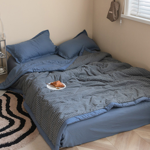 日式 薄被子可机洗 简约a黑小水洗棉夏被夏凉被空调被芯单人夏季