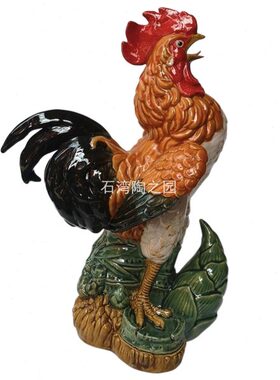 石湾陶瓷家居装饰摆件客厅桌面纯手工动物中式十二生肖鸡竹报平安