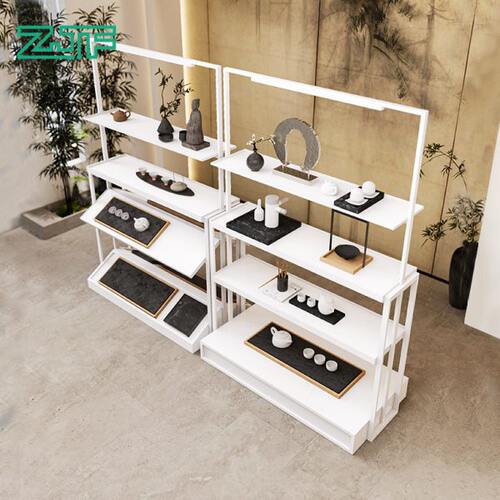 众匠坊茶叶店创意中岛展示架店铺茶具多层带灯陈列架白色简约货架