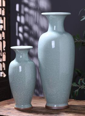 仿古钧瓷落地大中式花瓶观音瓶客厅插花裂纹釉瓷器家居装饰品摆件