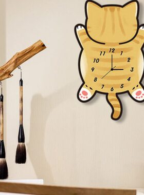 卡通大橘猫创意静音扫秒挂墙装饰钟表客厅工作室美术画室挂钟表