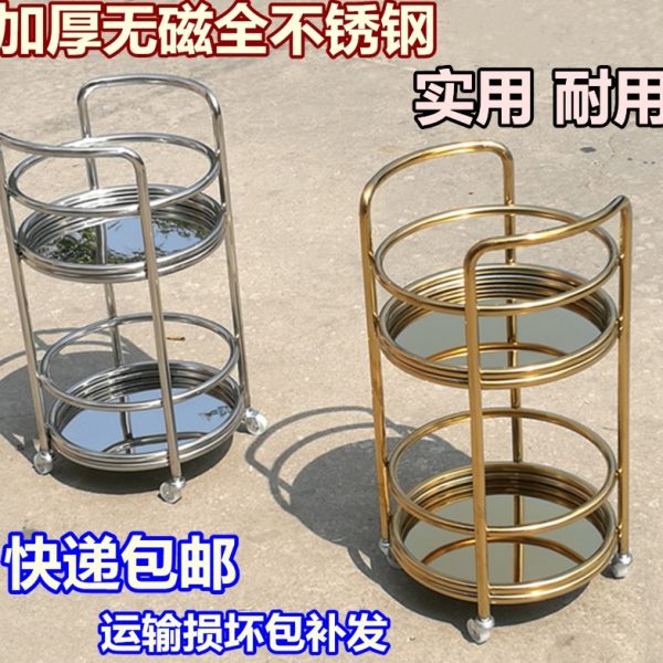 包邮圆形双层酒水车不锈钢手推车服务车4S店茶水车酒吧论坛酒水车