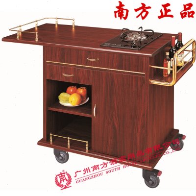 南方C-19单头煮餐车酒店鲍鱼车烧烤车配单头煤气炉实木手推服务车
