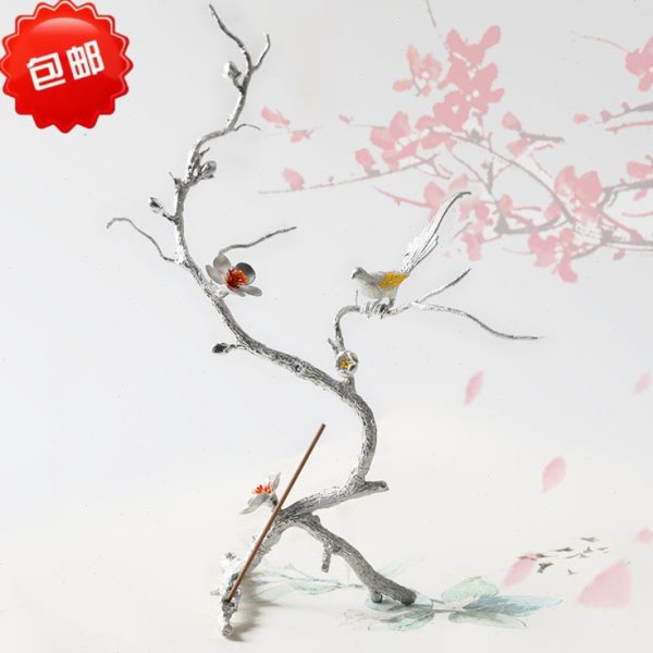 日式创意喜上眉梢纯锡香插梅花手工锡制线香盘香托居室饰品包邮