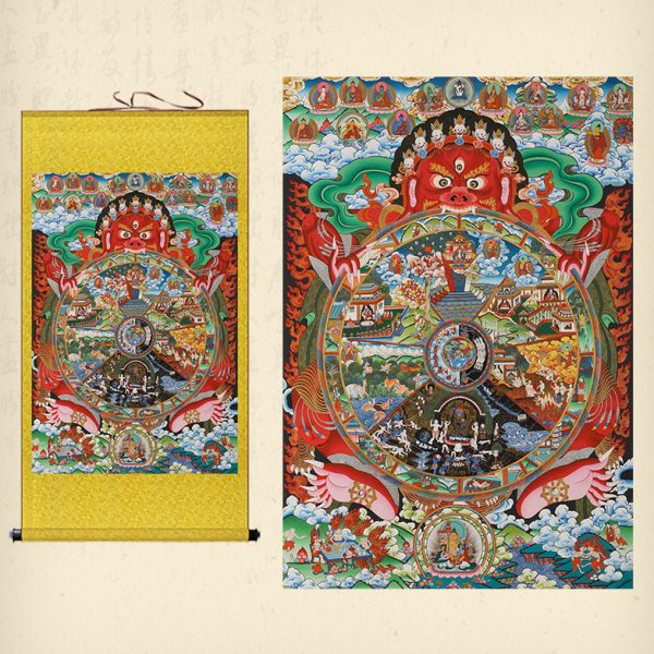 六道轮回图卷轴画生死轮回图挂画十二因缘丝绸画新中式复古绢布画