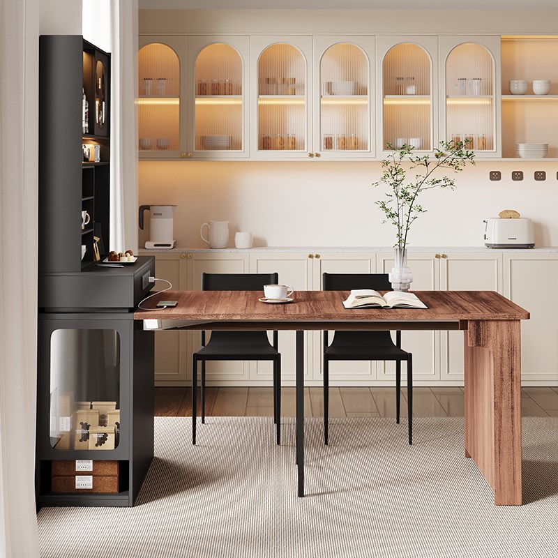 岛台餐桌一体可伸缩m家用小户型可折叠厨房移动导台带插座吧台高