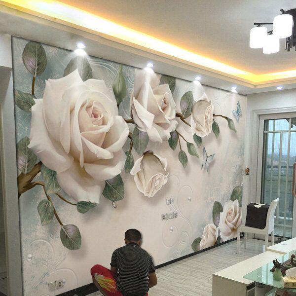 8d现代简约电视背景墙纸玉兰花朵客厅壁画影视墙壁纸沙发无缝墙布
