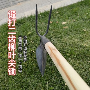 开沟锄锻打二齿柳叶尖头锄头耙子两头忙两用锄耙挖笋开荒菜园农具