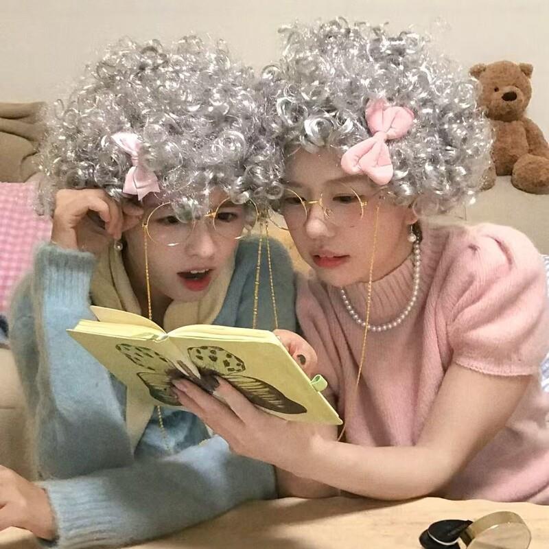 【要和你一起变老】老太太卷发假发圣诞节元旦闺蜜拍照装扮小道具