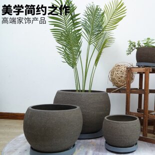 紫砂特大口径黑陶粗陶花盆户外庭院素烧陶瓷陶罐阳台鱼缸养鱼摆件