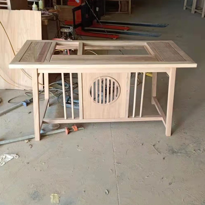 新中式小茶桌白茬北榆木茶v台家用整装阳台白胚全实木喝泡茶桌白