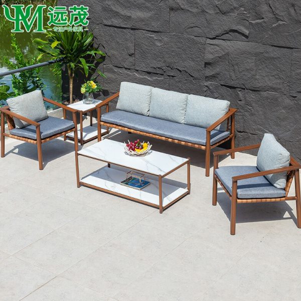 远茂户外藤编沙发户外北欧庭院别墅仿木纹沙发组合小户型家具沙发