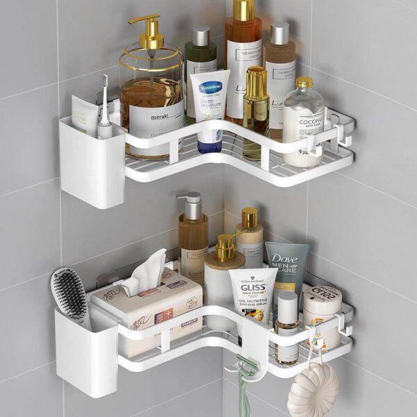 浴室三角置物架卫生间免打孔墙上收纳架阳台厕所厨房转角双层架子