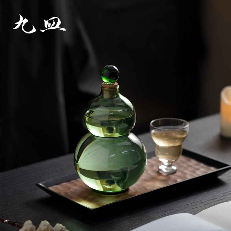 新中式创意绿葫芦形冷水壶玻璃冷水壶国风家用花茶绿茶冷萃瓶水杯