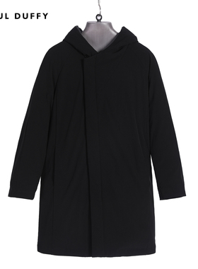 LAOUL DUFFY新款黑色连帽中长羽绒服冬季保暖休闲正装男DY19450A