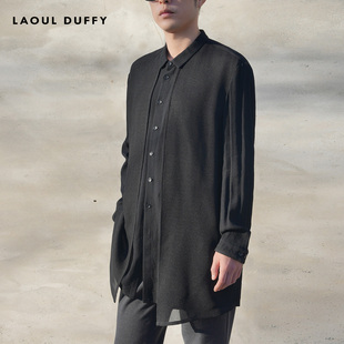 衬衫 LAOUL 男款 国潮长袖 DC21110A DUFFY黑色前荡片立领纽扣新中式