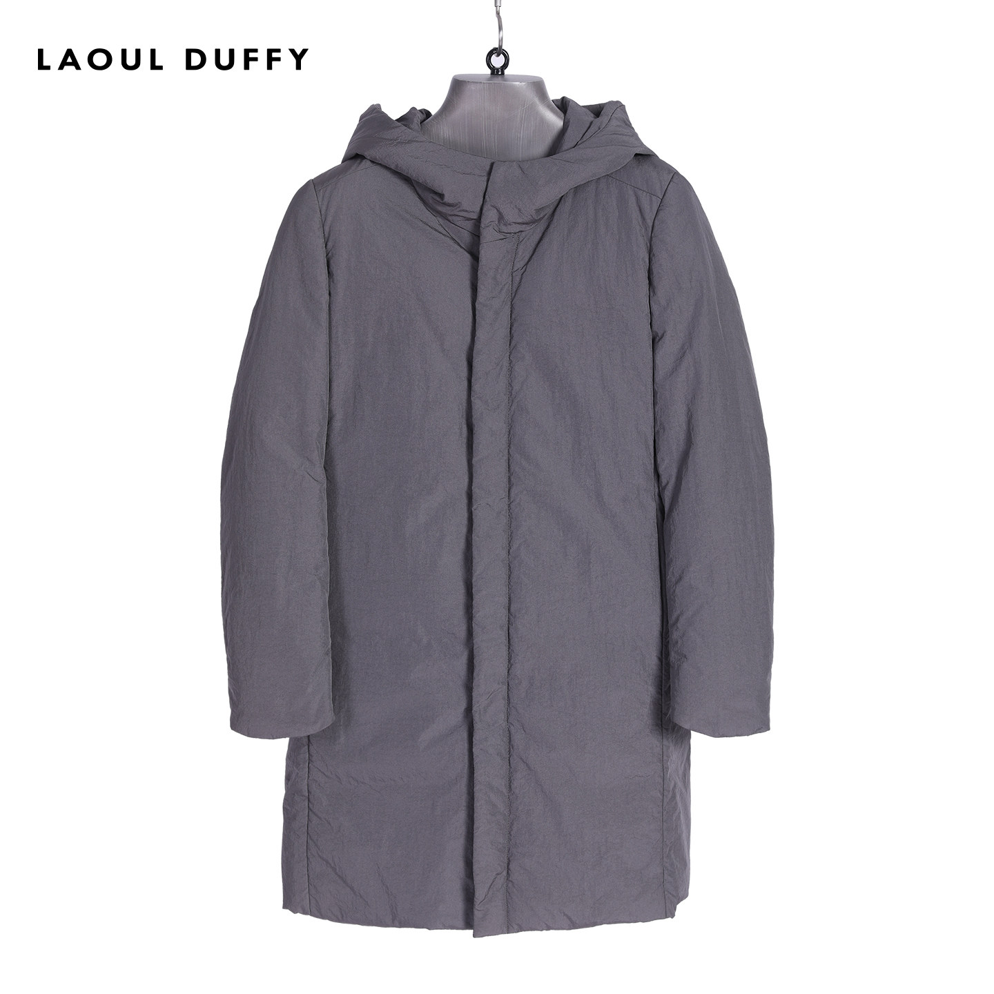 LAOUL DUFFY浅灰带帽中长款羽绒服秋冬休闲宽松时尚男款DY17450A